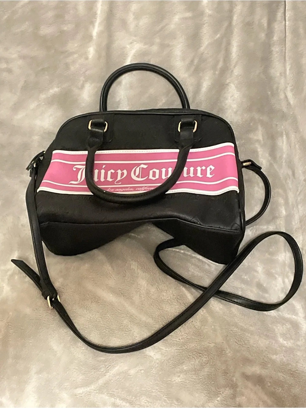 Juicy Couture Black Satchel with Pink Logo Stripe
